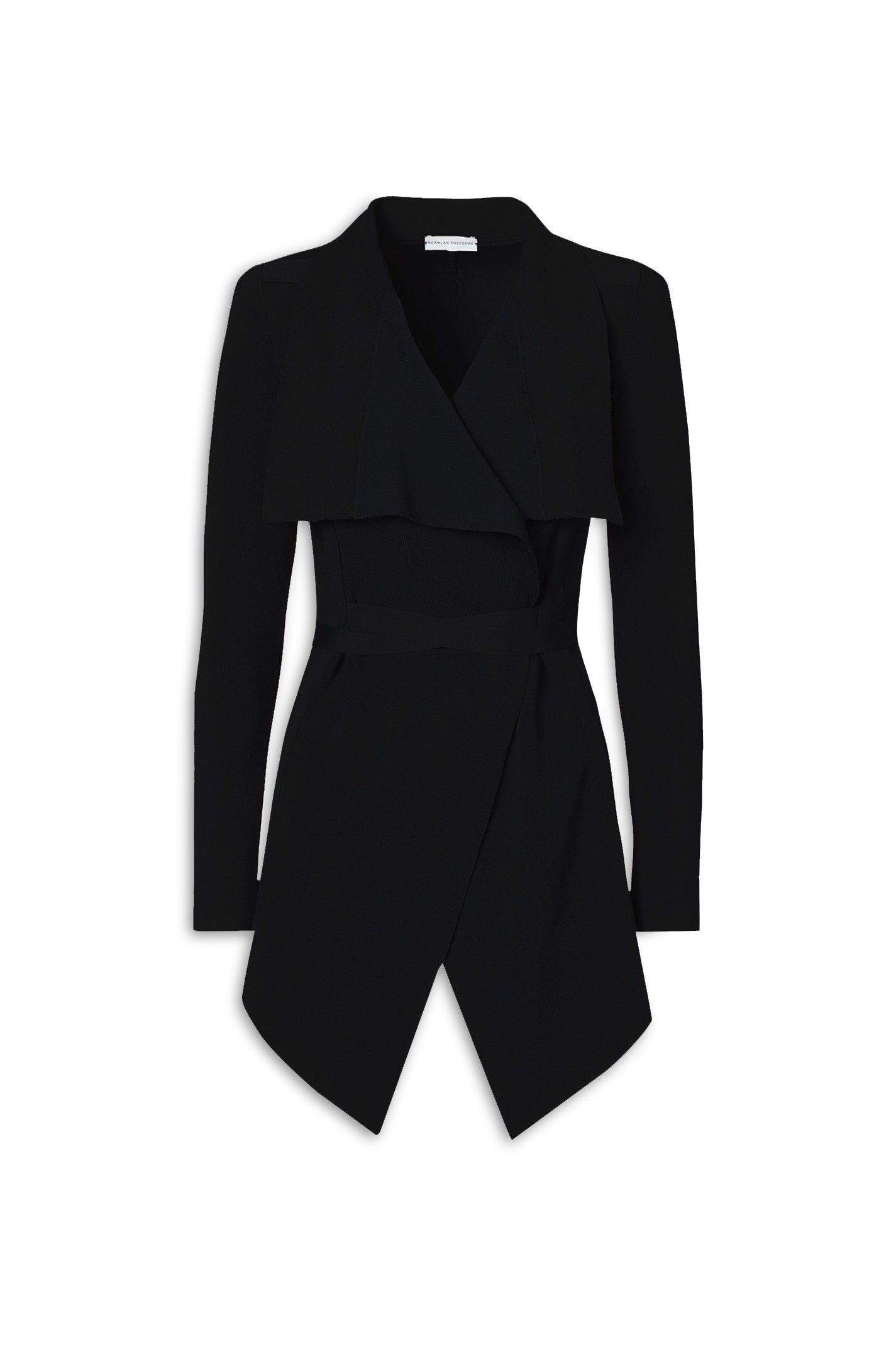 CREPE KNIT DRAPE FRONT JACKET - BLACK