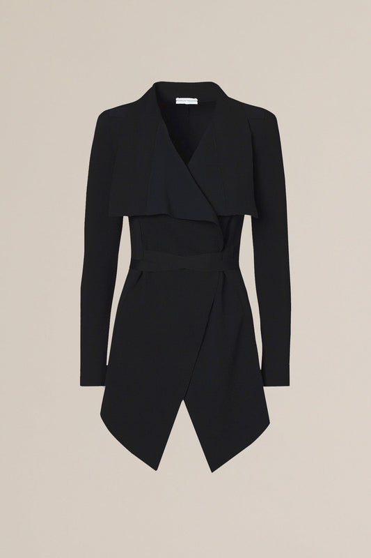 CREPE KNIT DRAPE FRONT JACKET - BLACK