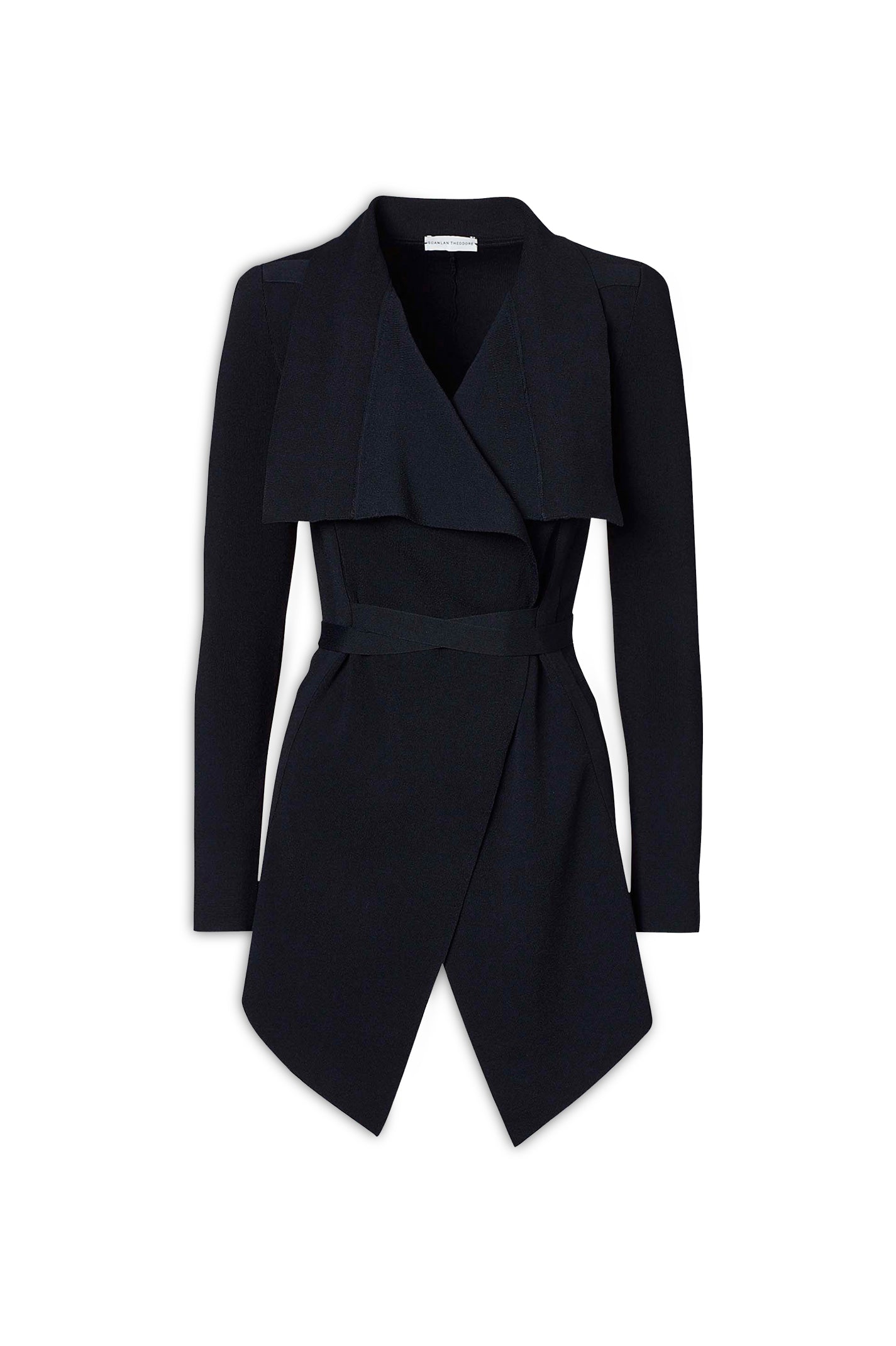 CREPE KNIT DRAPE FRONT JACKET - NAVY