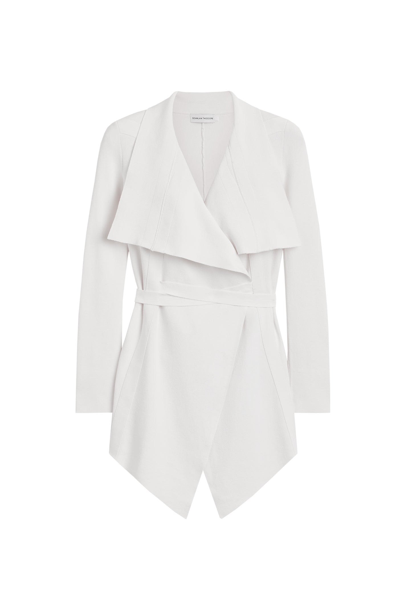 CREPE KNIT DRAPE FRONT JACKET - WHITE