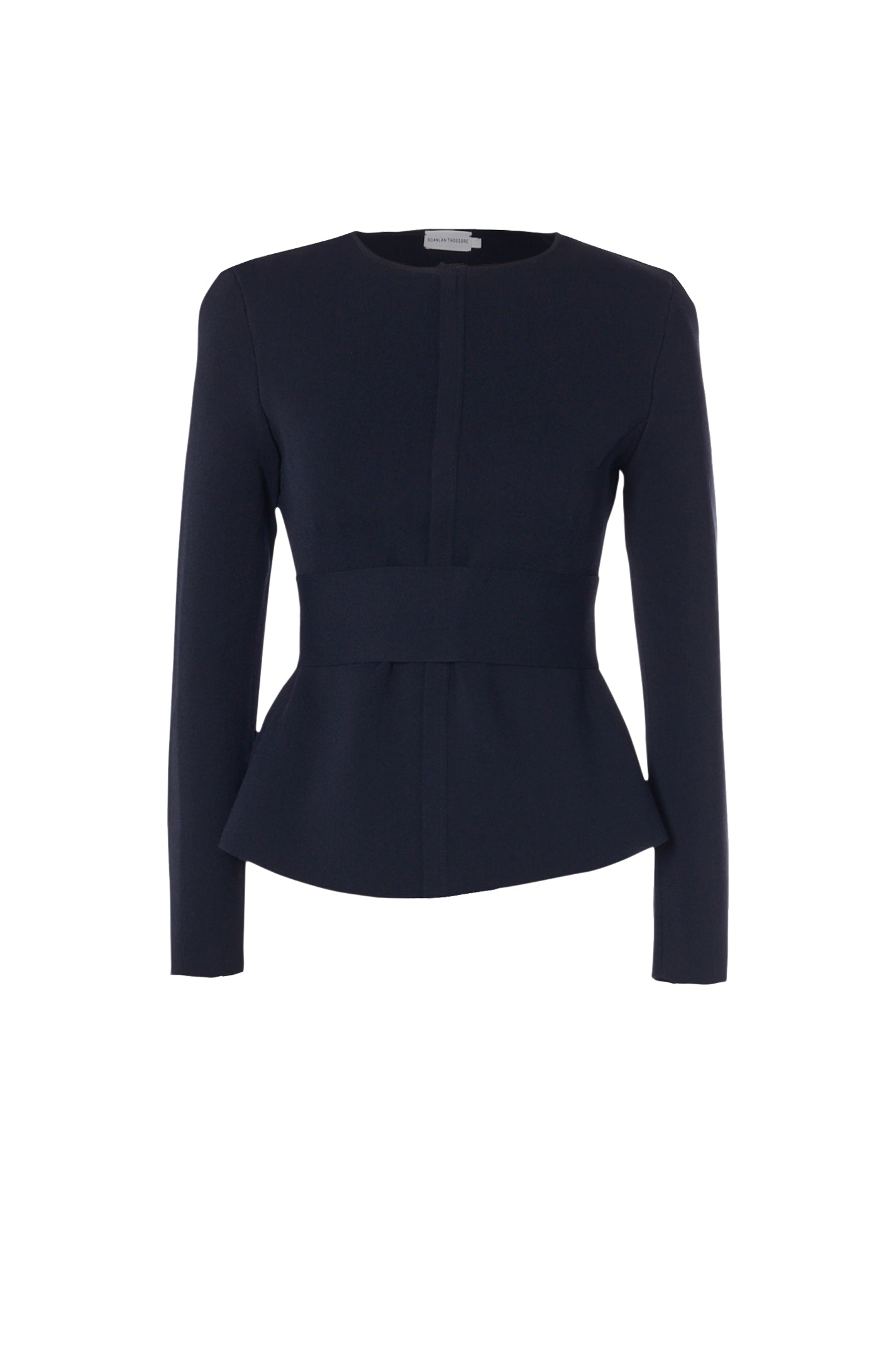 CREPE KNIT CURVED HEM JACKET - NAVY