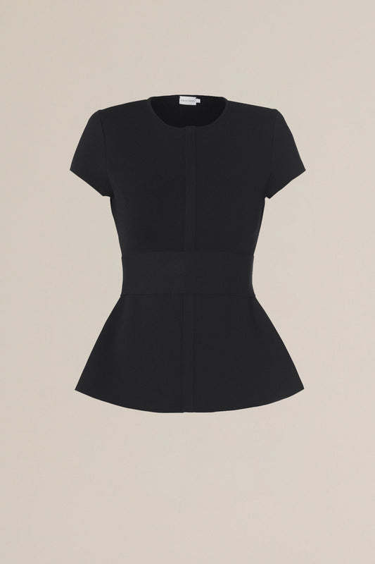 CREPE KNIT SHORT SLEEVE CURVED HEM JACKET - BLACK