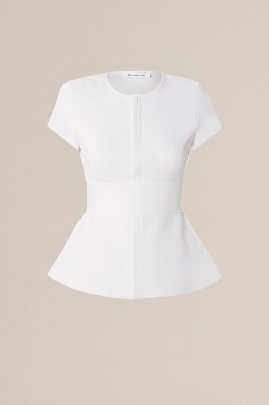 CREPE KNIT SHORT SLEEVE CURVED HEM JACKET - WHITE