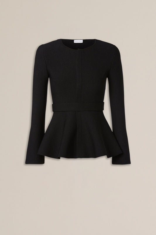 CREPE KNIT RUFFLE JACKET - BLACK