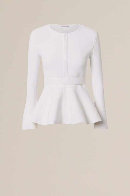 CREPE KNIT RUFFLE JACKET - WHITE
