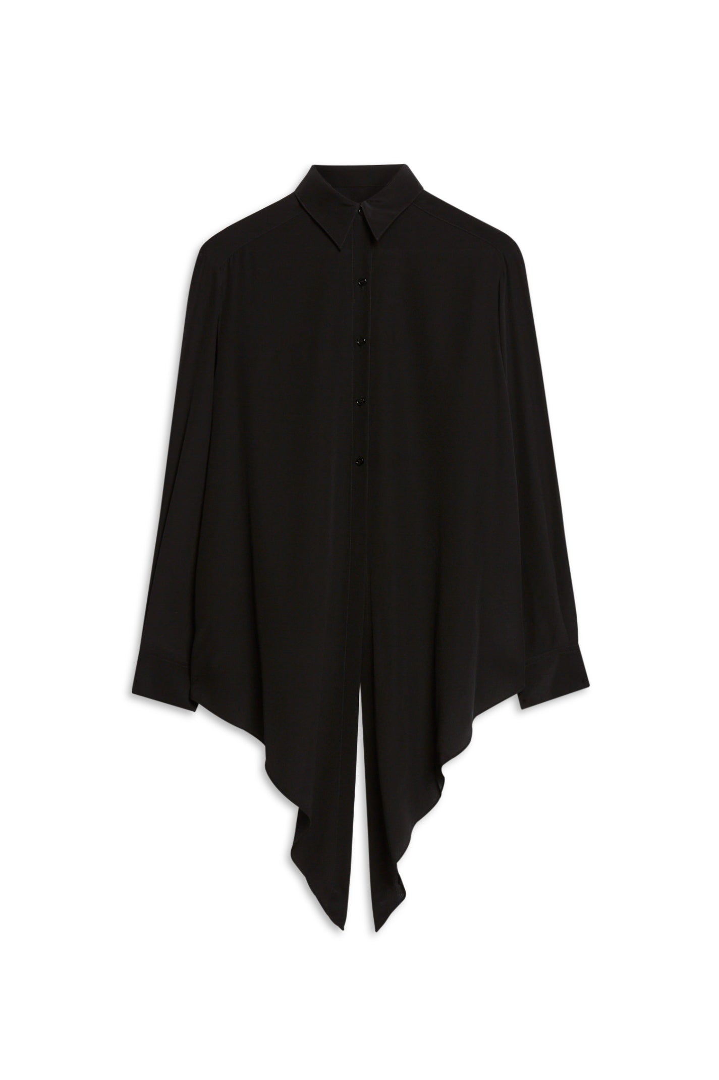 SILK TIE FRONT SHIRT - BLACK