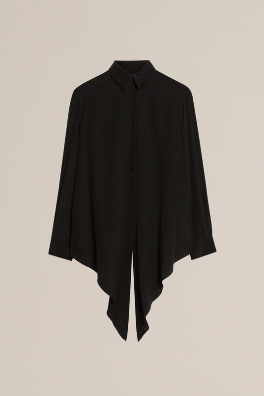SILK TIE FRONT SHIRT - BLACK