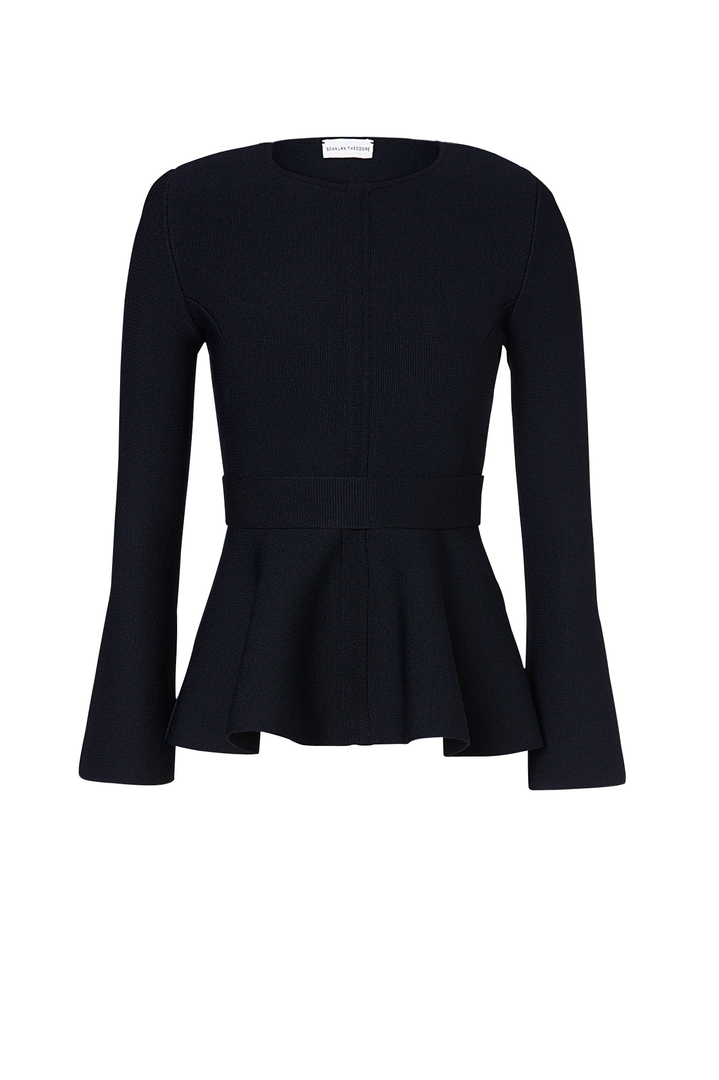 CREPE KNIT RUFFLE JACKET - NAVY